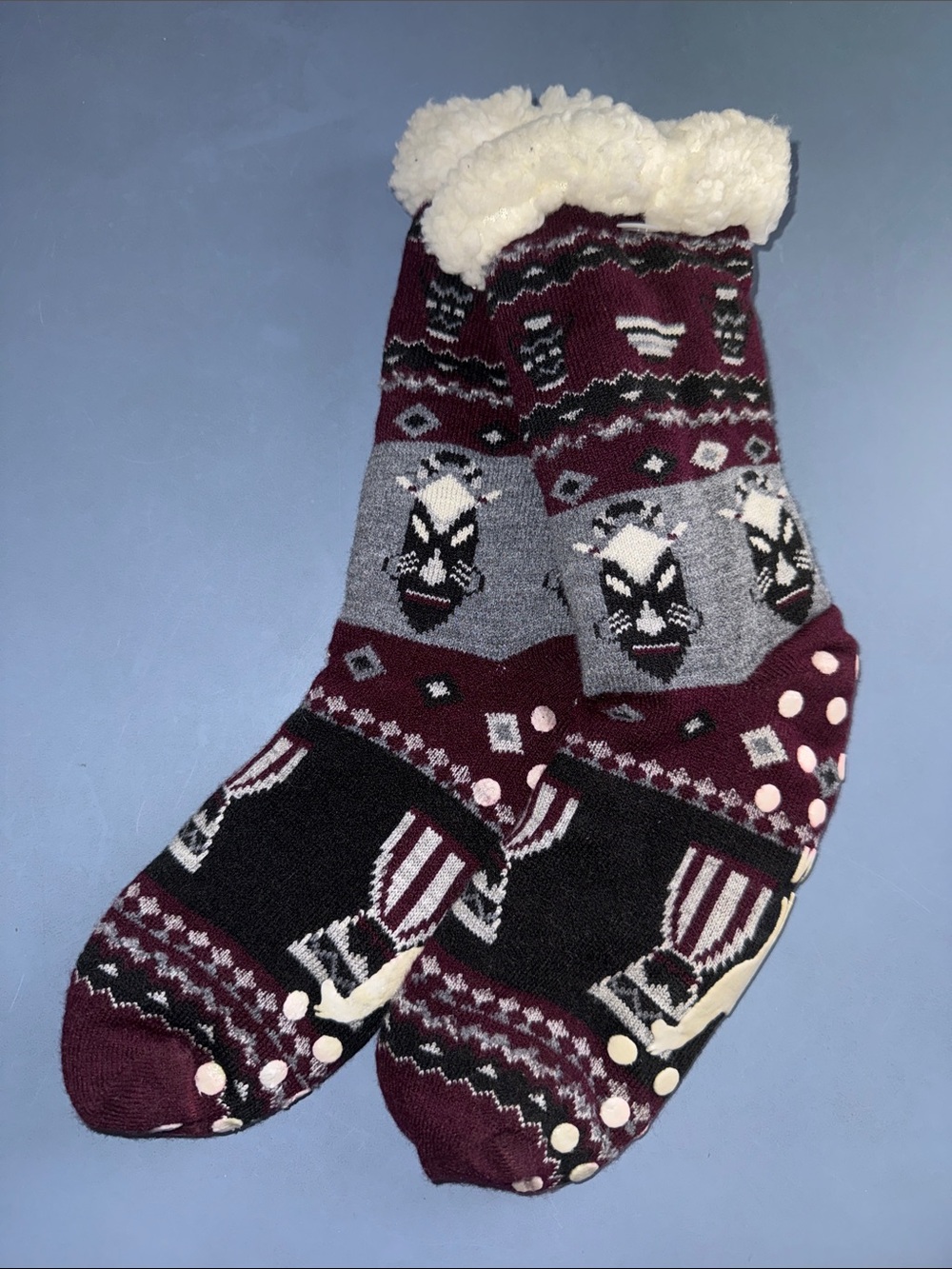 Cozy Women's Burgundy, Gray & Black Alpaca-Lined Slipper Socks